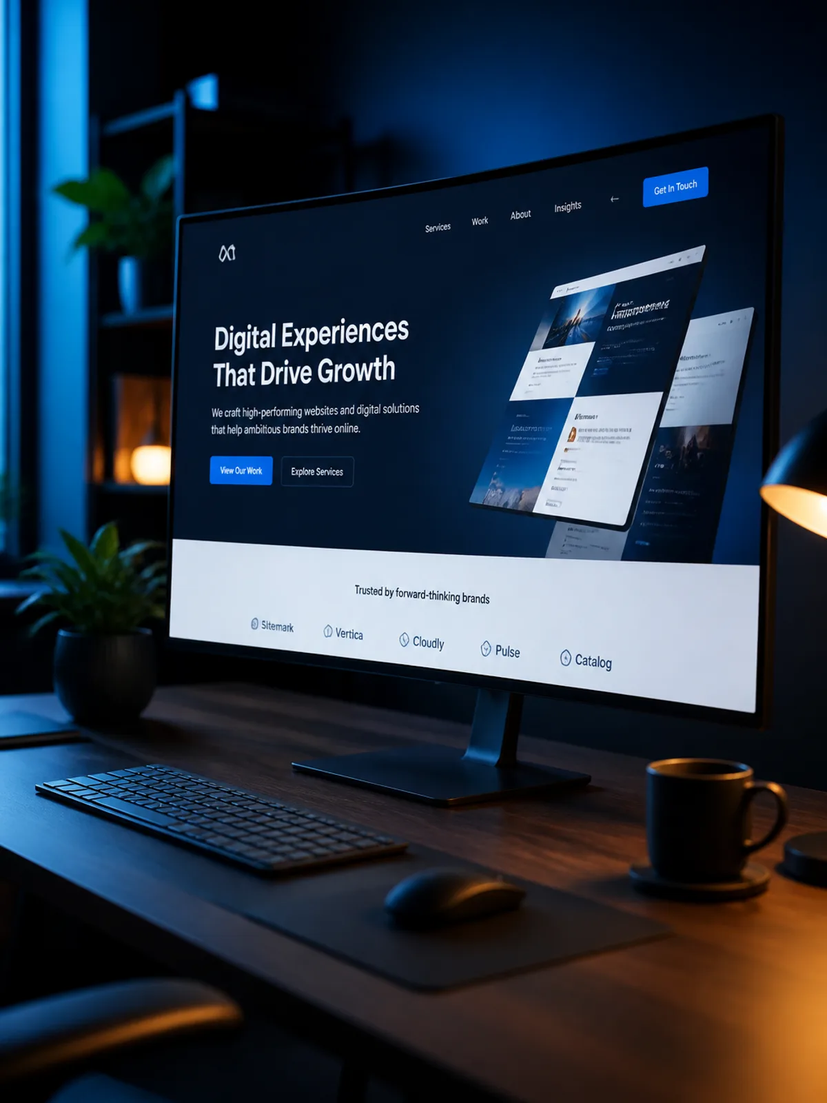 Modern business website design on a professional workspace display